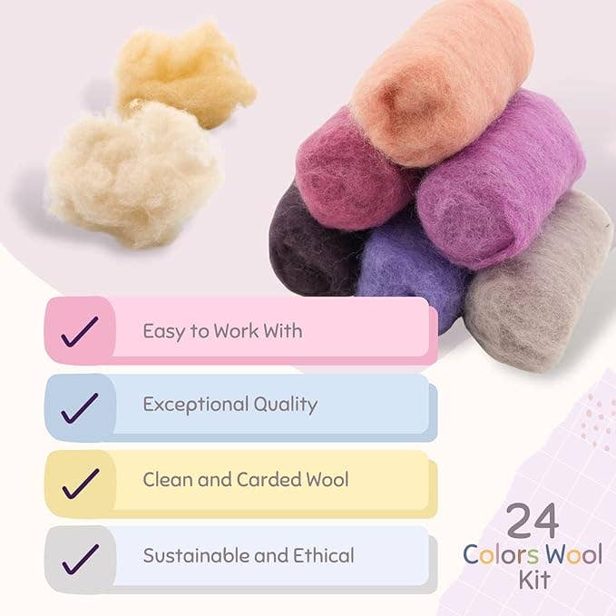 Woolbuddy - Wholesale DIY Craft Kit - DIY 24 Colors Wool Mix Kit - Premium Merino Craft Set2