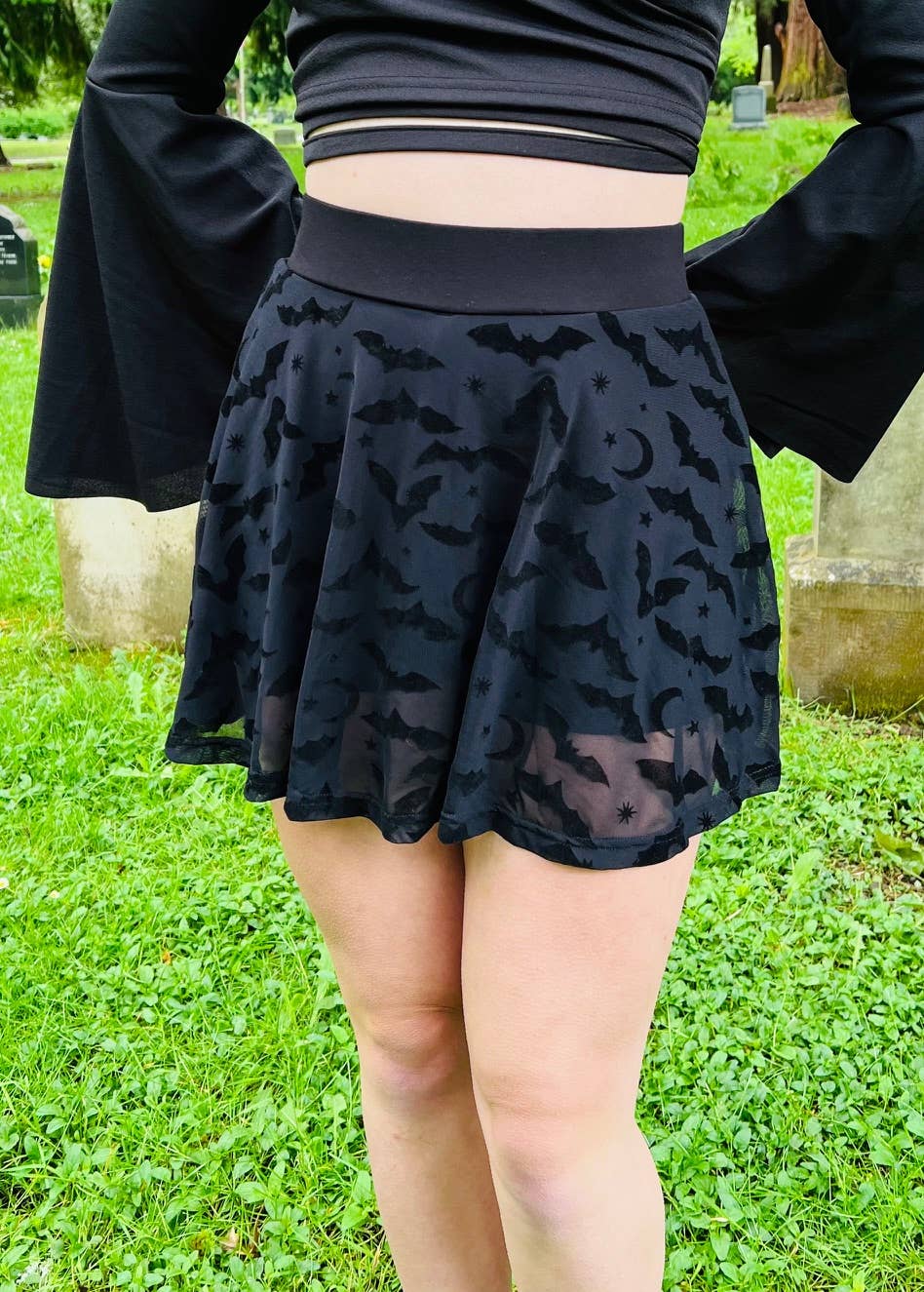 Witchwood Bags – Engroshandel Skørt - Dame – Den Morbid Mini Skort - FLAGERMUS - Nederdel med Floktrykte Flagermus RTS3