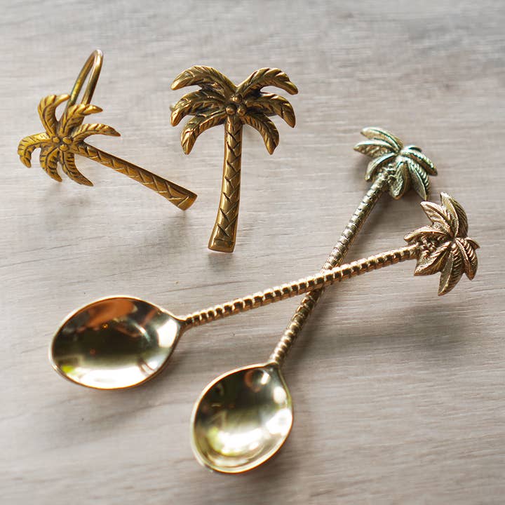 Colheres de chá bronze dourado com estampa de palmeira por atacado de Balizen Direct from Bali