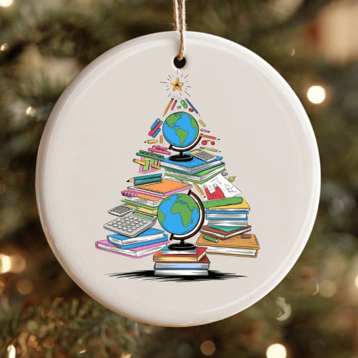 Teacher Theme Christmas Tree Ceramic Ornament for wholesale by JAC Wholesale