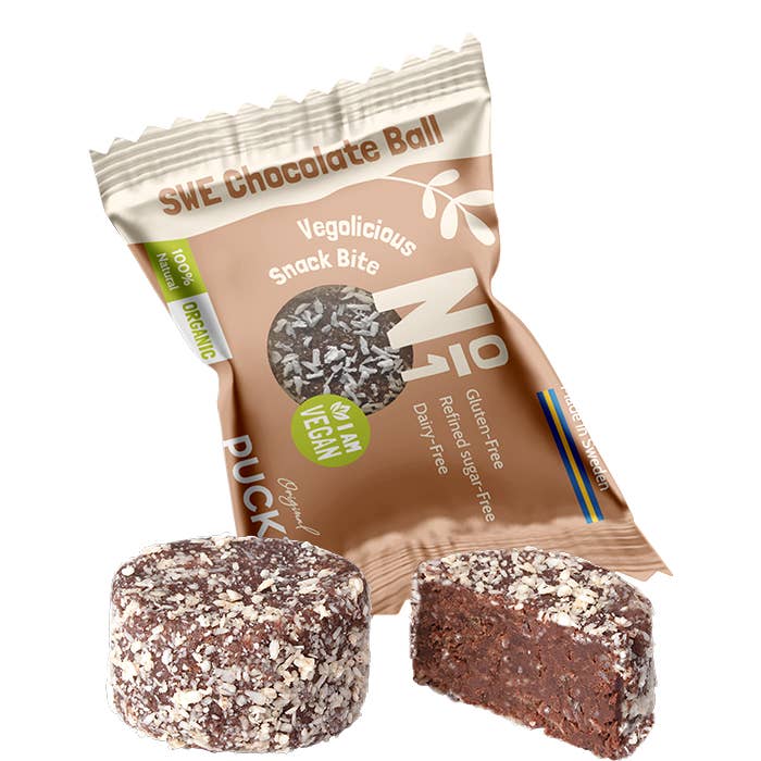 PUCKIES – Großhandel Süßigkeiten mit Schokoglasur – Puckies Snack Bites SWE SCHOKOLADE BOLL 14 x 30g