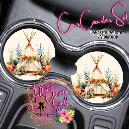 Ensemble de sous-verres pour voitures - Boho Tippee pour la vente par FloBama Girls Wholesale