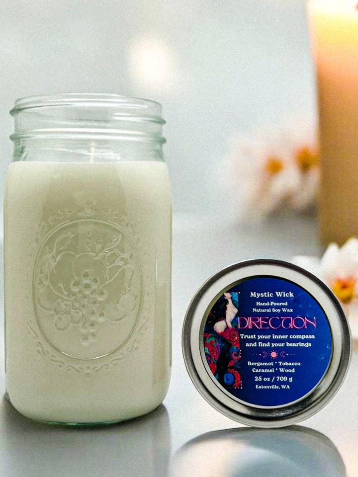 Feuille de tabac et caramel - (Direction) Cire de soja - Bougie en pot Mason 25 oz pour la vente par Mystic Wick LLC