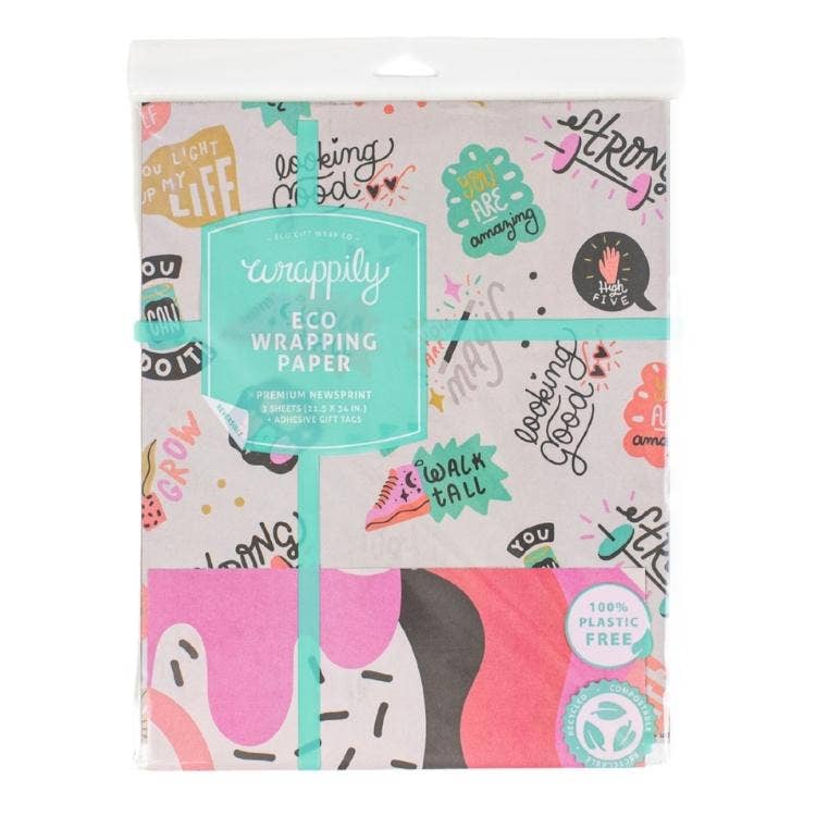 Wrappily Eco Gift Wrap Co. - Wholesale Flat Wrap - Positivity! • Double-Sided • Everyday Eco Wrapping Paper2