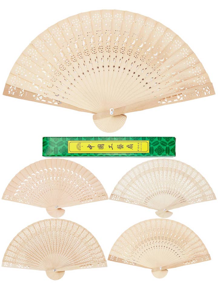 Houten handwaaier met laser gesneden opengewerkt patroon - inclusief doos voor wholesale door Cap Zone