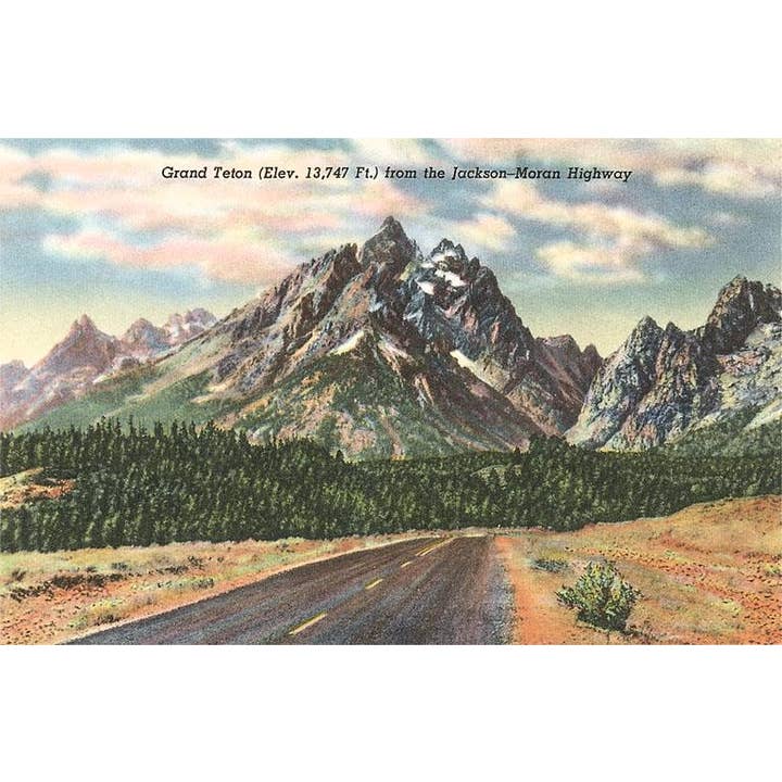 Postkort WY-117 Jackson-Moran Highway, Grand Teton for engroshandel hos Found Image Press
