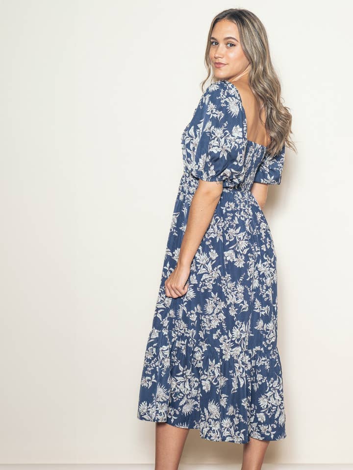 Elloh Collection - Wholesale Dress - Women's - Romantic Bubble Sleeve Pleated Midi Dress with Pockets11