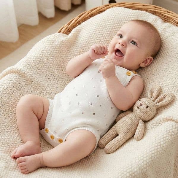 Strikket sparkedragt med hulmønster 100% viskose Emi for engroshandel hos Minutus