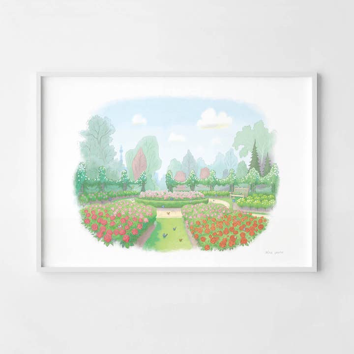 Queen Mary's Rose Garden Regents Park London Print for wholesale by Mike Green Illustration
