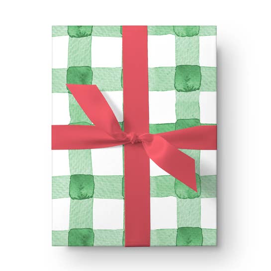 Green Buffalo Check Watercolor Wrapping Paper 3 Sheets for wholesale by Simply Jessica Marie