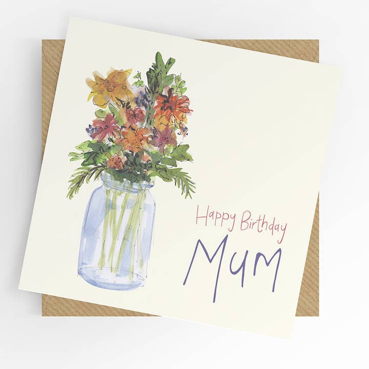 Fijne verjaardag Mam kaart, bloemen in vaas voor wholesale door Under the Willow Tree