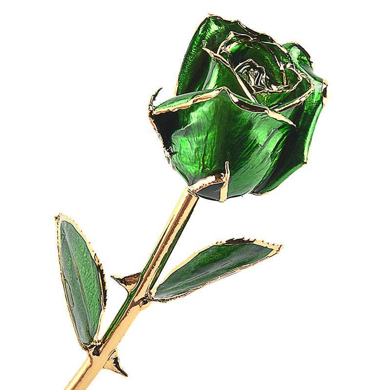 CHAKRA VIEW - Wholesale Artificial Flowers - 24 Karat Gold Dipped Rose Half Bloom - Green4