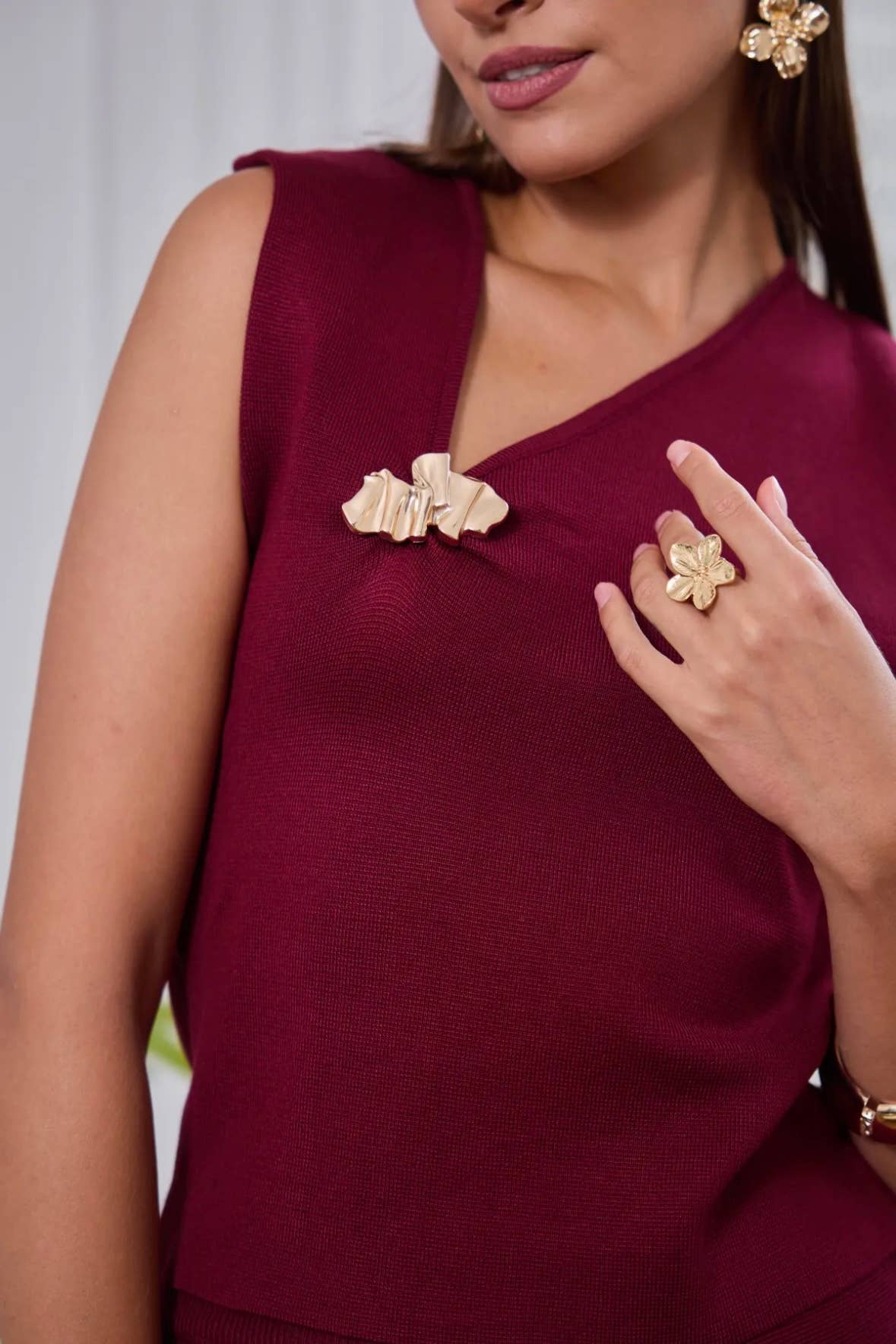 Frime - Vente Chemisier – femme - Top sans manches avec détail doré - 26435