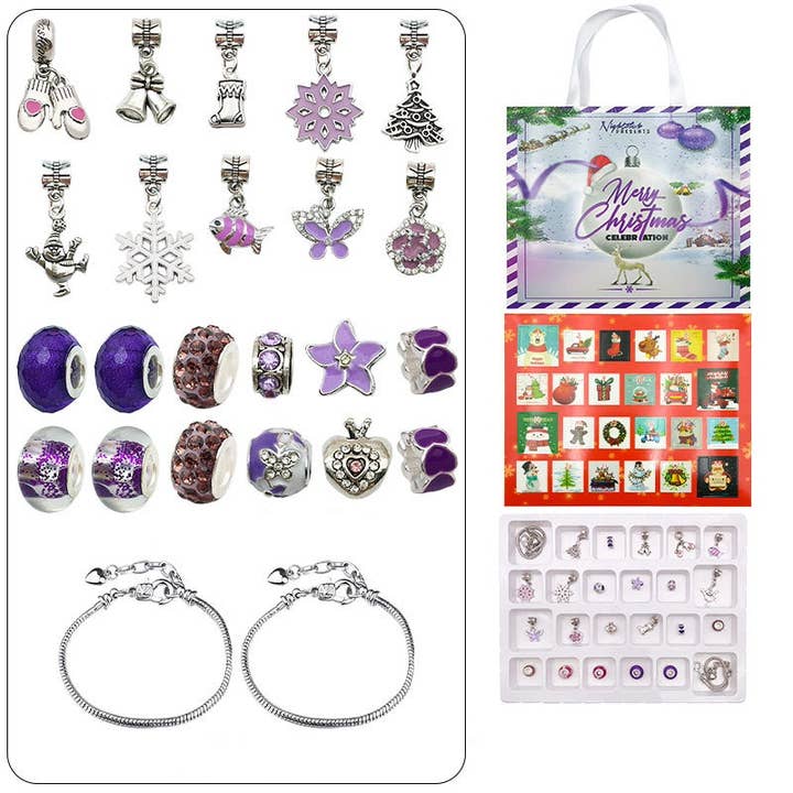 CARALI / MYC Paris - Wholesale Advent Calendar - ADVENT CALENDAR BRACELETS CHARMS - PURPLE SILVER