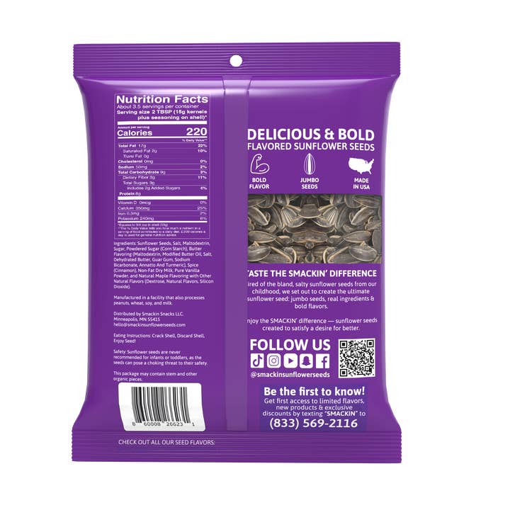 SMACKIN' Sunflower Seeds - Wholesale Seeds/Kernels - SMACKIN' Cinnamon Churro Sunflower Seeds Case of 12 (4 oz)
