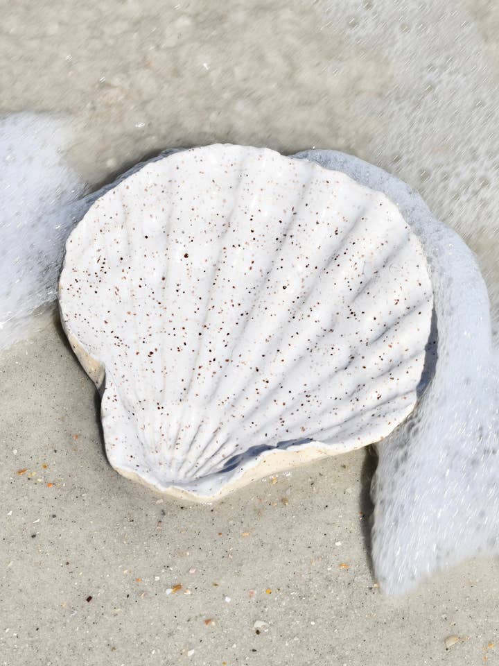 White Speckled Scallop Tray for wholesale by Laulea Candles