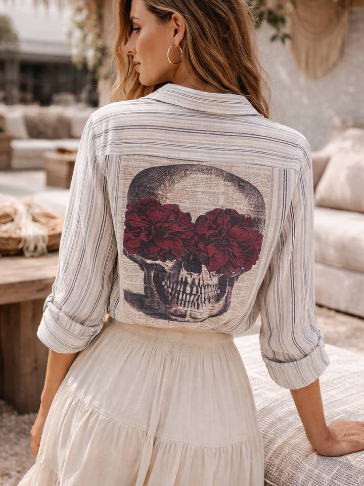 Rosa Calavera Tie-Front Shirt for wholesale by The Nu Vintage