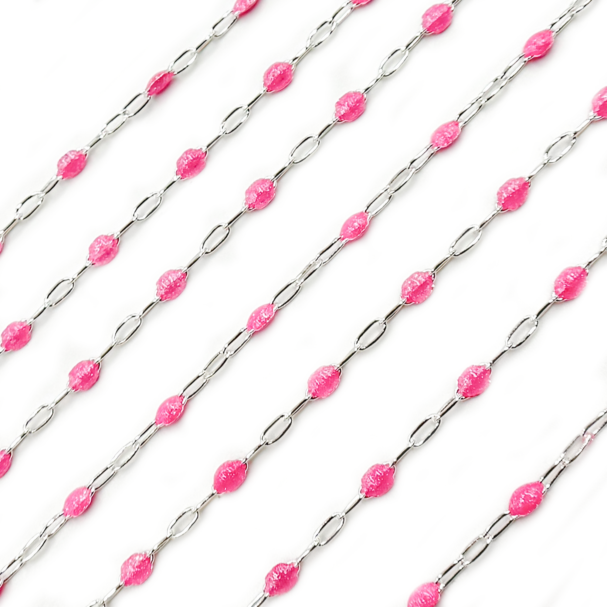 Tresor Jewelry Inc. - Vente Collier maille et chaîne - V250RSSS. Chaîne à maillons en argent sterling couleur rose avec émail pailleté2