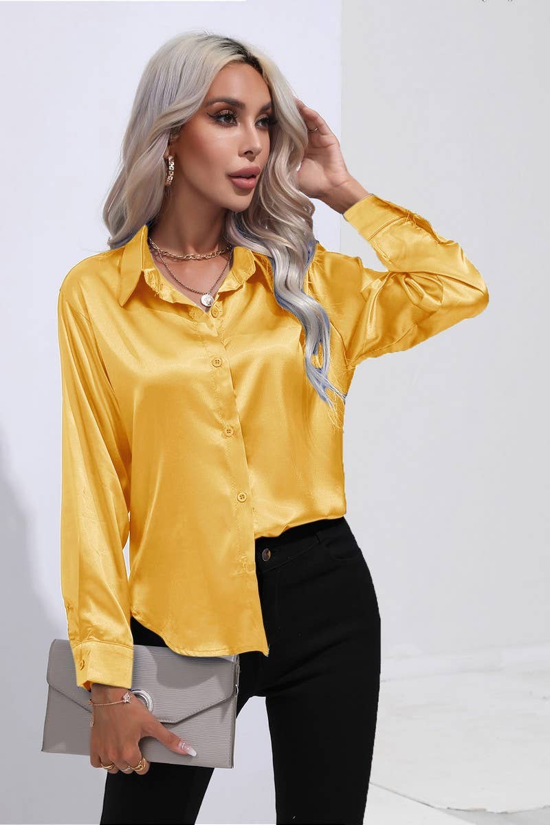 NINEXIS - Wholesale Button Down Shirt - Women's - CWTBLL0690_Button Down Silky Satin Long Sleeve Top59