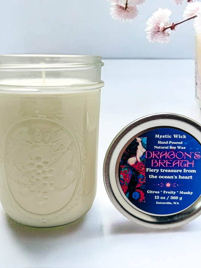 Dragon's Blood - (Dragon's Breath) Cire de soja - Bougie en pot Mason 13 oz pour la vente par Mystic Wick LLC