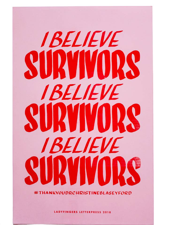 Poster di protesta di Believe Survivors per la vendita all'ingrosso da parte di Ladyfingers Letterpress