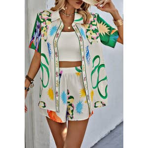 48Sets Wholesale Bulk Items for Boutique Clothing Women Two Piece Sets  Printing Shirts + Shorts Suits Summer Casual Outfits 7913