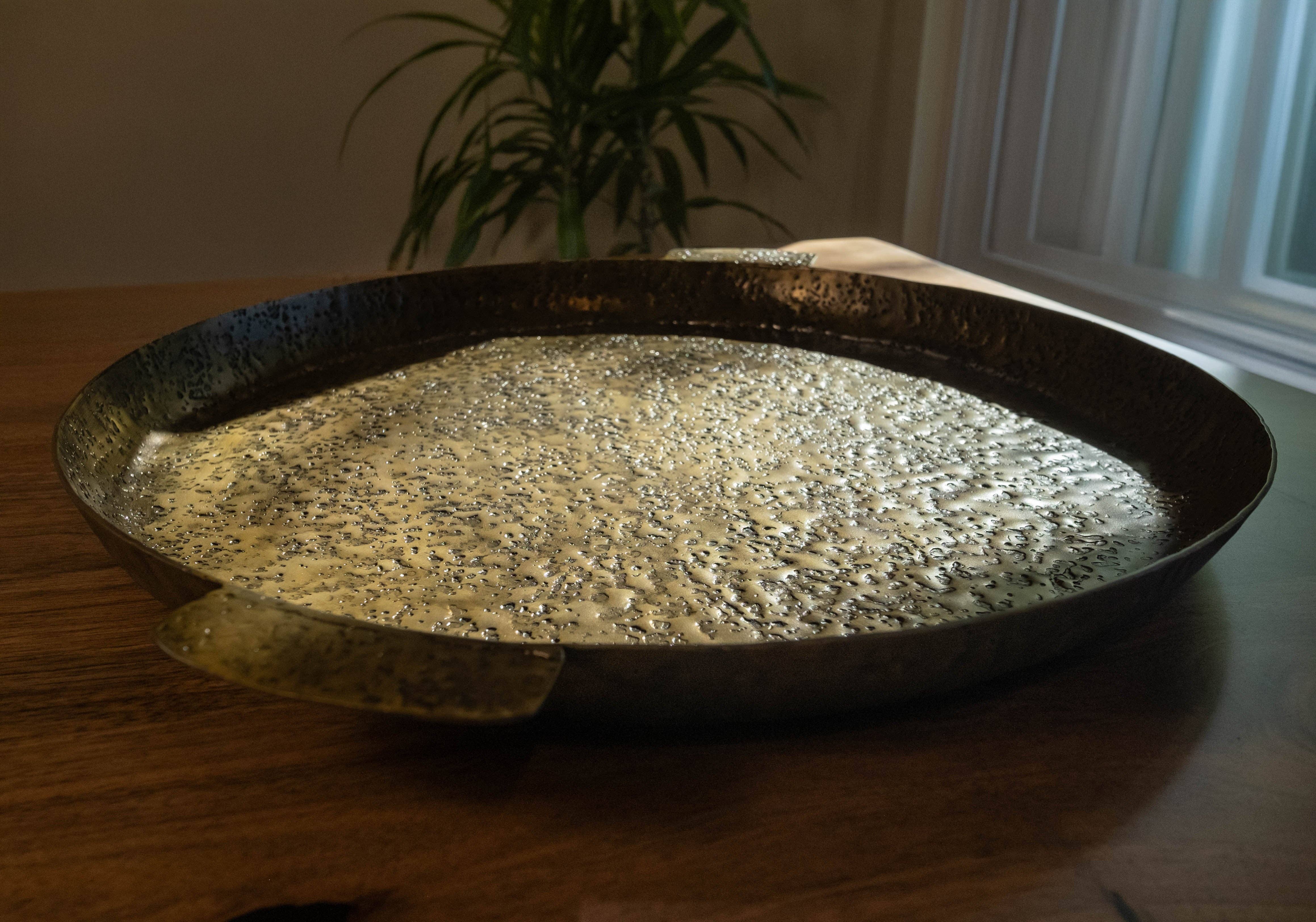 Artisanal - Wholesale Decorative Tray - BigSur Handcrafted Antique Brass Round 20"dia Textured Tray 4