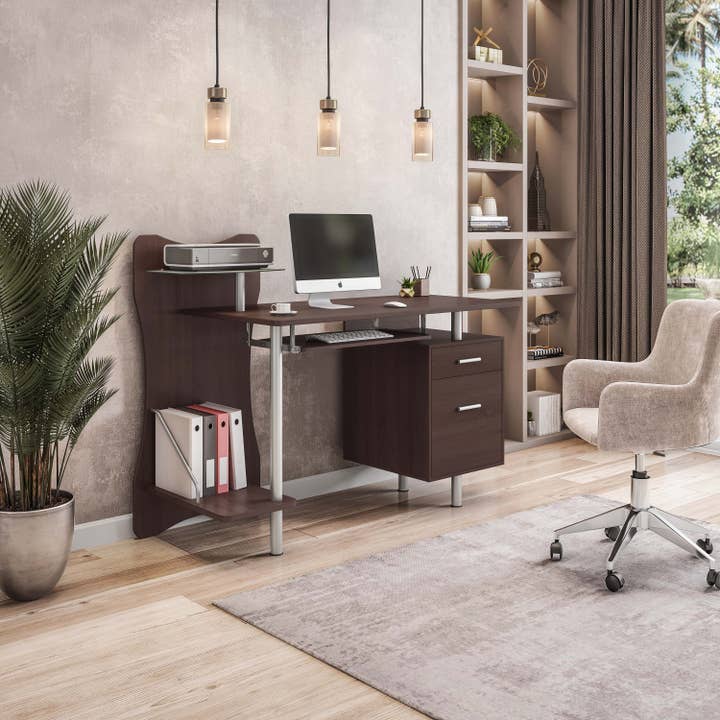 Chocolate Stylish Computer Desk with Storage for wholesale on Faire1
