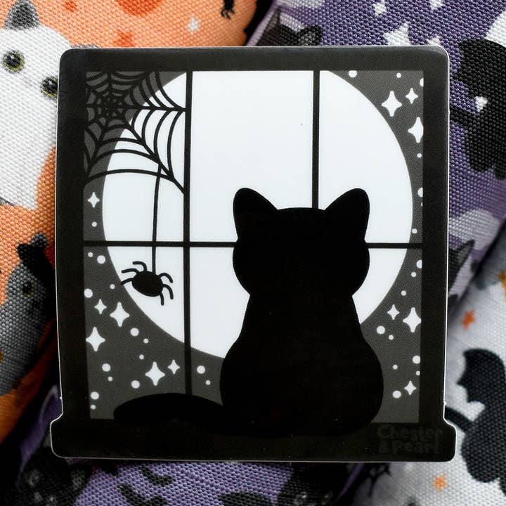 Glow in the dark Spooky Window 3x3-in. Halloween Sticker for wholesale by Chester and Pearl
