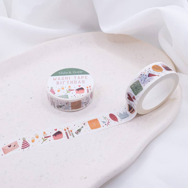 Tilda&Theo - Venta al por mayor Cinta washi - Washi tape Birthday: cinta adhesiva para celebrar el enmascaramiento con cinta washi