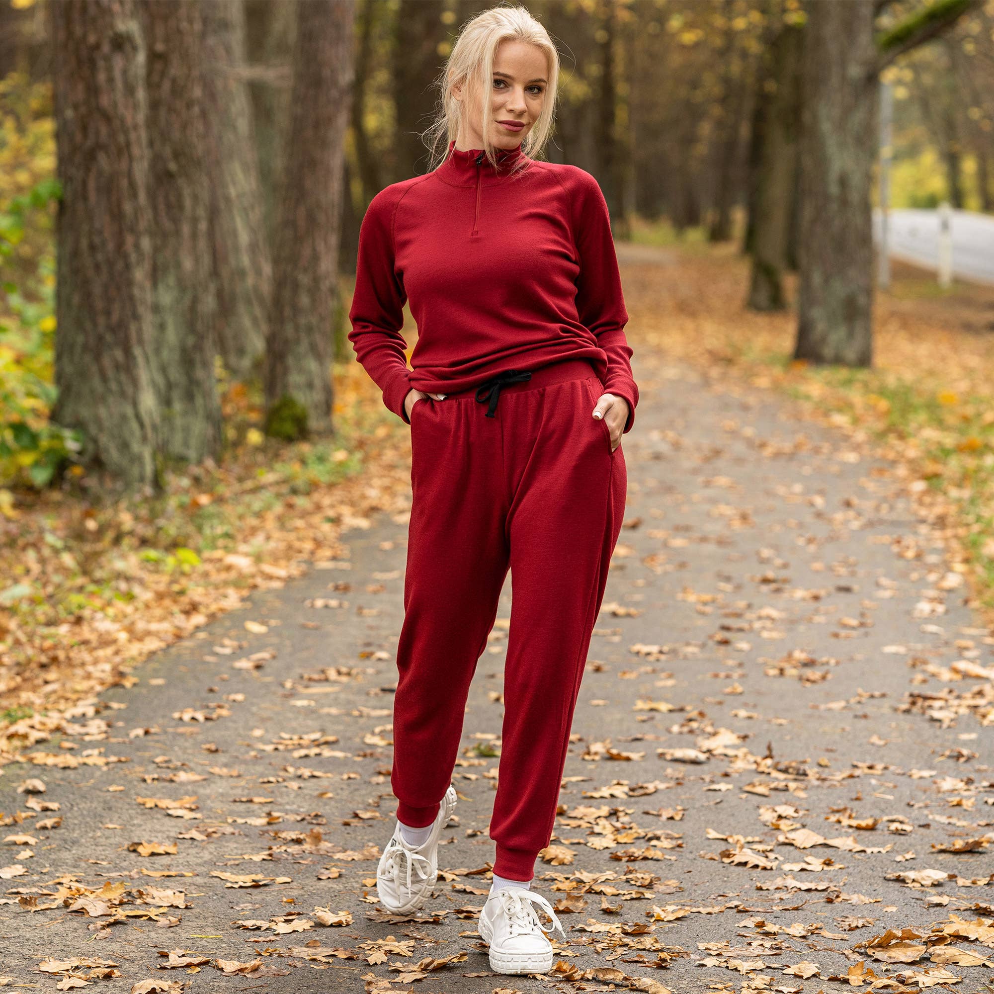 menique - Wholesale Athletic Sweatpants/Joggers - Women's - Women's Merino Wool Jogger Sweatpants Cherry Red13