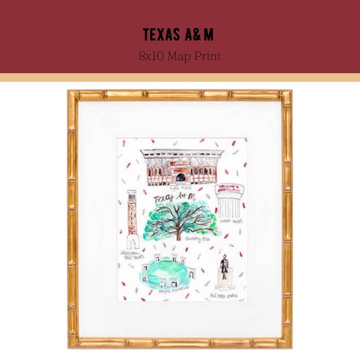 Texas A&M Map Print for wholesale by Rachel Tenny