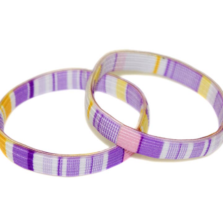 Stripe & Check Seamless Hair Elastics - HEL307 LILAC/YELLOW for wholesale by Hepburn & Co.