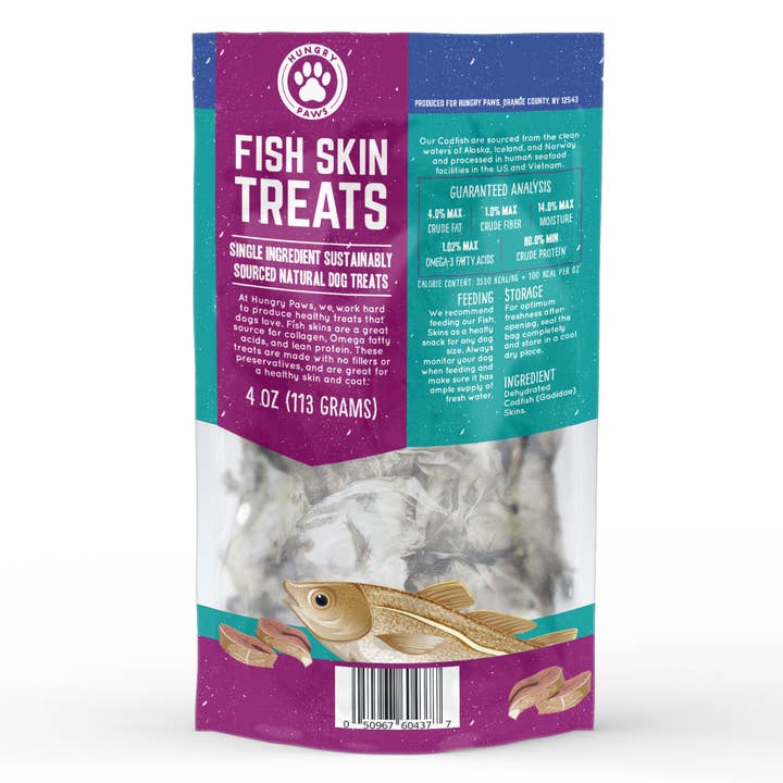 Hungry Paws - Wholesale Pet Treats - Dog - Fish Skins - Single Ingredient Cod Fish Skin 4-oz