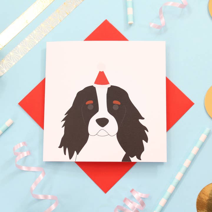 Cavalier King Charles Christmas Dog card - multiple Colours for wholesale by Heather Alstead Design Ltd