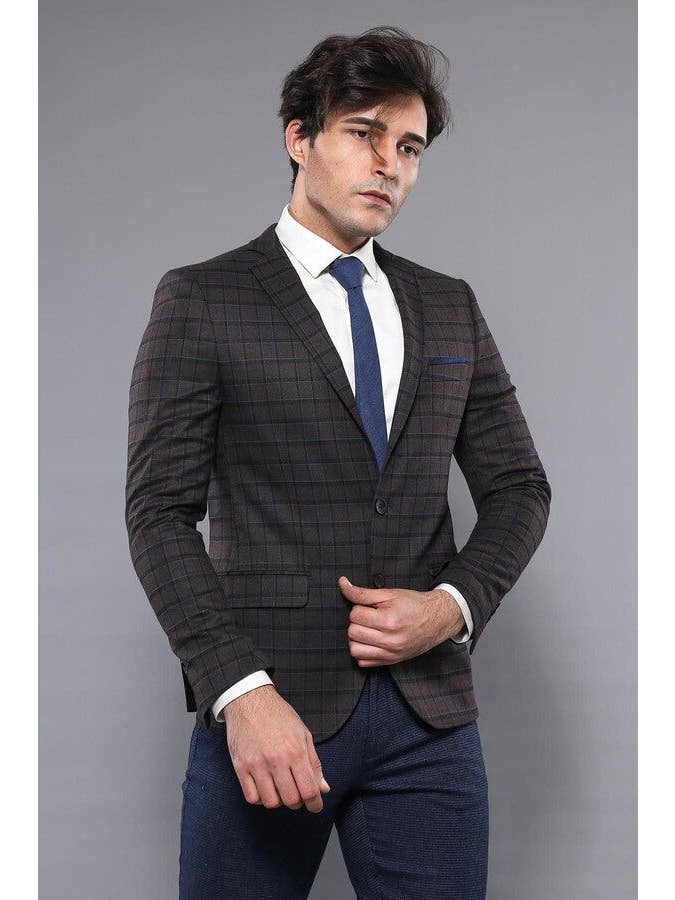 Beige Plaid Brown Jacket with Handkerchief - Wessi for wholesale on Faire