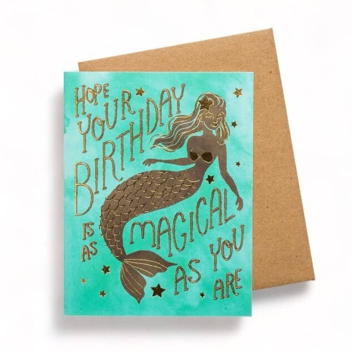 Mermaid Birthday Goldfoil Card for wholesale by Wild Optimist