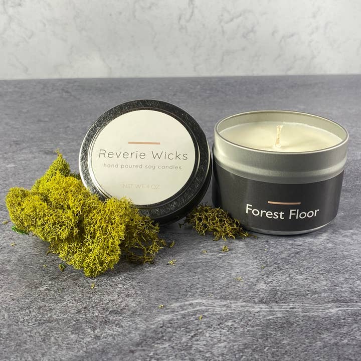 Reverie Wicks - Wholesale Travel Candles - 4 oz Forest Floor Forest Scented Soy Travel Candle1