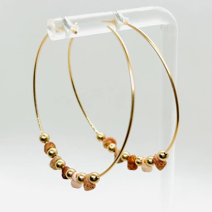 Kahelelani Shell Gold Hoop Earrings for wholesale by Cali Kai Hawaii