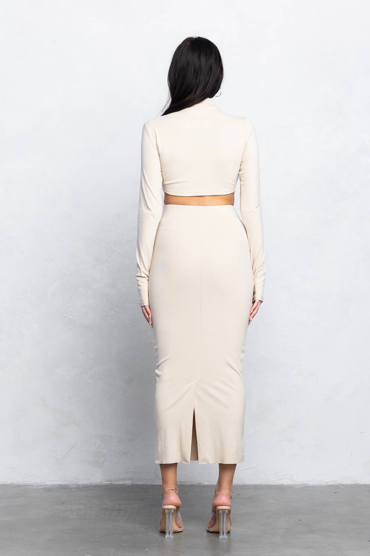 No Vacancy - Venta al por mayor Conjuntos de top y falda - Mujer - Conjunto de top de punto ultra suave de doble cara y falda larga4