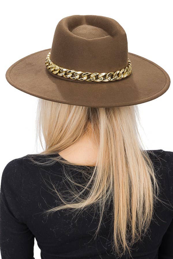 Cap Zone - Wholesale Fedora - Women's - Chunky Cuban Chain Pinch Crease Wide Rancher Hat1