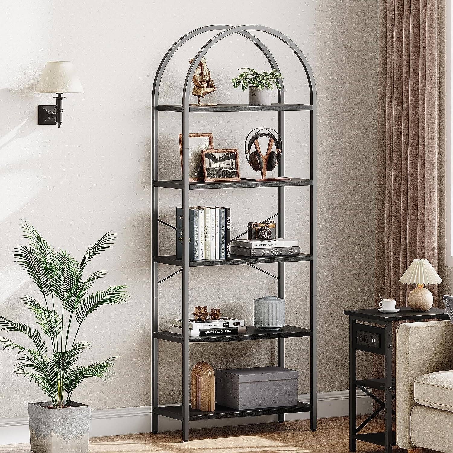 Tall Black Arched Bookcase With 5 Open Shelves For Living Room for wholesale on Faire1
