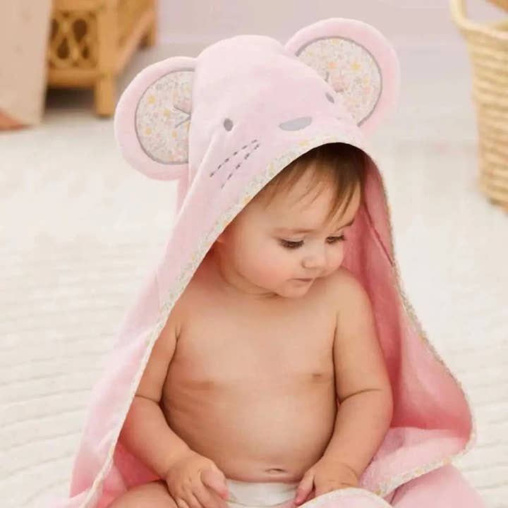 100% Cotton Pink Mouse Baby Hooded Towel & Swaddle Blanket for wholesale by Joy Gift London