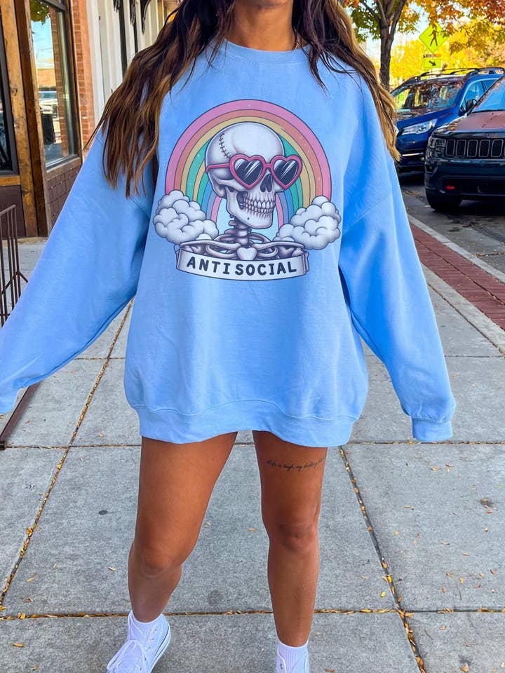 Anti Social Skeleton Halloween for wholesale by Monday Muse