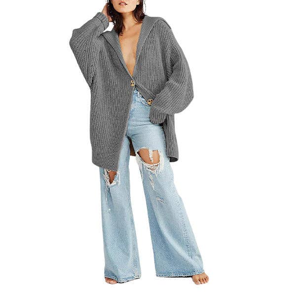 Dipped Shop – wholesale Kofta - Dam – Lapel Lös Knappar Tröja Kofta DPC26206