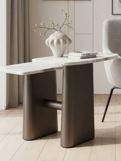 Kaia Contemporary Marble and Brass 2 Tier Side Table for wholesale by Statements by J