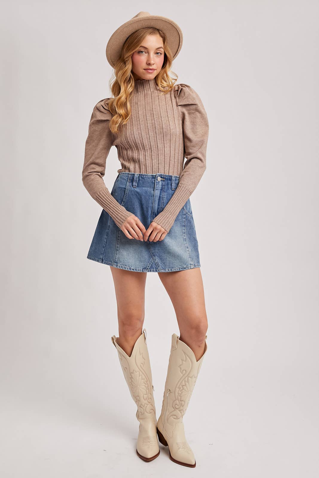 Bluivy - Wholesale Knit Top - Women's - MOCK NECK PUFF SLEEVED KNIT TOP24