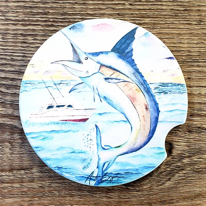 Posavasos para coche Blue Marlin Sandstone para venta al por mayor de Angie Bryan Creations