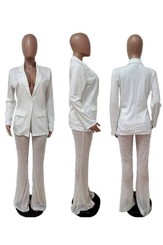 Queen Fashion - Venta al por mayor Conjuntos de top y falda - Mujer - blazer blanco a la moda con pantalones transparentes11