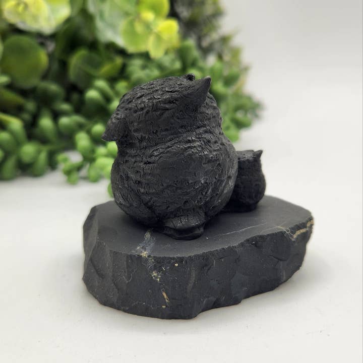 Meraki Gemstones - Wholesale Decorative Figurine - Shungite Figurine Owl and Owlet - EMF Protection (6.5x4x5cm)